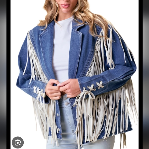Saints & Hearts Jackets & Blazers - Saints And Hearts NWT Fringe Denim Jacket Western Concert Wear Oversized S